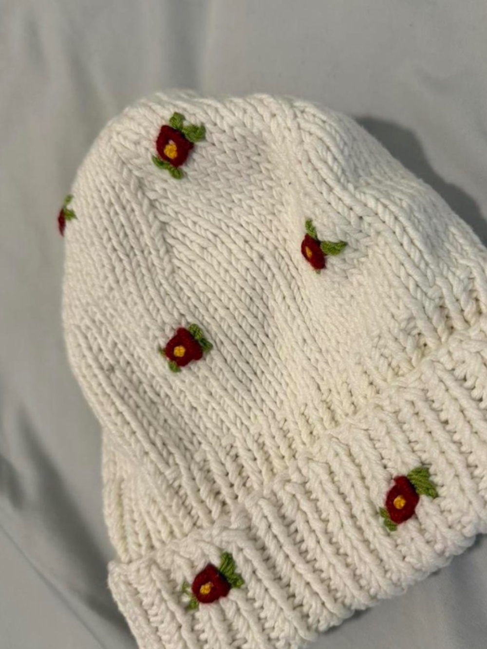 100% Organic Cotton Fanm Mon Embroidered Clematis Beanie Hat